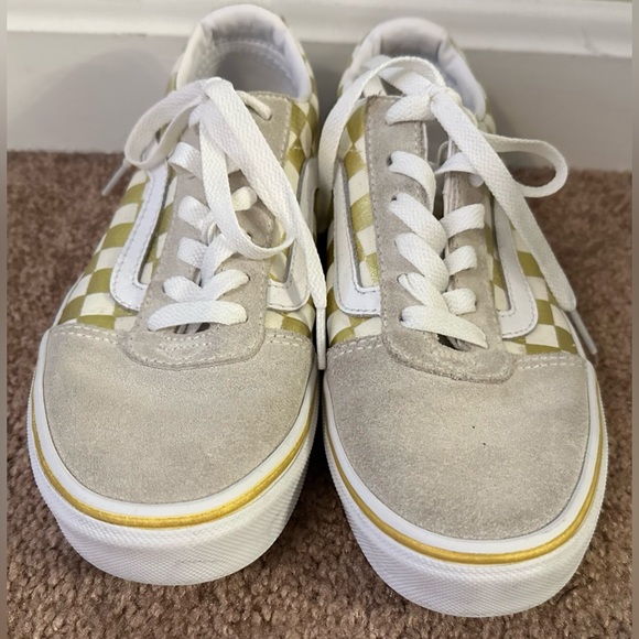 Vans Asher Kids Unisex Gold Laced Canvas Checkered Skate Slip On Shoes Size 6 - Picture 2 of 16